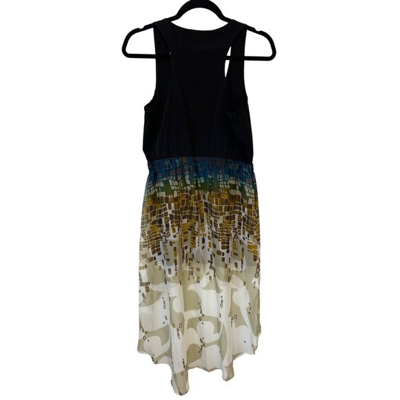 Glam Sleeveless Hi Low Dress Size Medium Geometric Print Racerback Black Multi - Picture 2 of 8